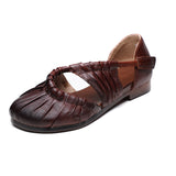 Time 79] Leather Soft Soles Flat-Soled Sandals Women Summer National Wind Handbag Head Wrapped Mother