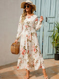 Floral Print Women Dress Spring Summer Casual O Neck Long Sleeve Chiffon A Line Long Maxi Dress Party
