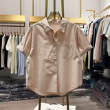 Short-Sleeved Shirt Women 2025 Summer Thin Single Pocket Design Loose Age Reduction Shirts Set Top