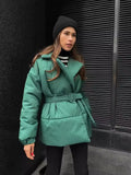 Winter New Thickened Collared Waist Cotton Coat Thin Solid Cotton Coat