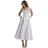Zingj 24 Years Broken Flower Bohemian Wind Waist Show Thin Back Holiday Wind Sling Medium Long Dress