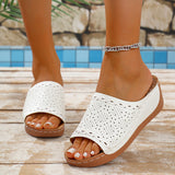 Summer New Women's Slope And Thick-Bottomed Slippers Large-Size Fish Mouth Wide Striped Heel