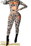 Sexy Hollow Out Buckle Bandage Jumpsuit Women Club Wear Outfits Long Sleeve Skinny Turtleneck Night Party