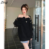 Winter Elegant Knitted Sweater Women Designer Casual Sexy Pullover Y2k Clothing Korean Fashion Office Lady Blouse and