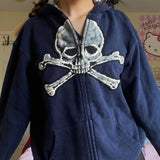 Vintage Skull Graphic Zip Up HoodieOutfit