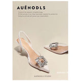 PVC Transparent Square Buckle Back Empty Sandals Female Fine Heel Head Temperament Tip High Heel Fashion