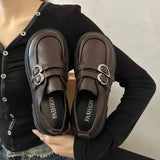 Zingj Sole Retro Metal Buckle Small Leather Shoes Female 2024 Spring And Autumn New Fashion With Black Foot Pedal British Loafers-Outfit
