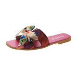 Ribbon Bow Flat And Flat-Bottomed Slippers Women 2025 Summer New Wear Broken Flowers One Word