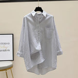 Striped Printed Long-Sleeved Shirt Women 2025 Spring And Autumn Korean Version Of The Liberal And Simple Medium-Sized Shirt