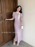 Xixi 2025 Summer New French Temperament Flax High Waist Dress Elegant Holiday Dress
