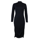 Spot 2025 Autumn Solid Color Sexy Slim Double Slit Half High Collar Long Sleeve Pit
