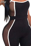 New Sexy Women Sleeveless Mesh Patchwork Jumpsuit See Through Bodysuit One-piece Cut Off Hole Rompers Beach Sports
