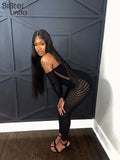 Sheer Diamonds Sexy Hollow Jumpsuits Women Long Sleeve Off Shoulder Skinny Workout Female Midnight Party