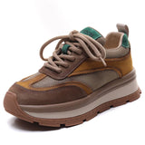 Layer Of Cowhede Thick-Bottomed Sports Casual Shoes Women's Spring New Leather Round Head Tie With Comfortable Single