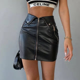 Zingj Winter New Women's Fashion Sexy PU Leather Short Skirt Female Slim Hip Zipper