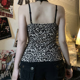 Leopard Splicing Lace Small Sling Sexy Vest Babes Design Boobs Type Low Collar Repair