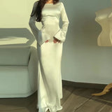 Zingj 2023 New Round Collar Pure Color Satin Sense Senior Package Hip Fishtail Skirt Woman-Outfit