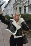 Fashion Double Sided Short Jacket Women Warm Thick Lapel Lambswool Coat Autumn Winter Vintage Female Fleece Chic