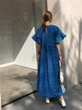Fashion Summer New A-line Women Ruffes Striped Dress Ladies Womens Print Long Dresses Casual Loose Pullover Woman