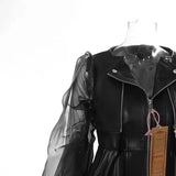 New Domineering Splicing Mesh Perspective Leather Locomotive Jacket Jacket Women
