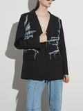 Hipster Fall 2025 New Suit Collar Irregular Jeans Splicing Tassel Suit Jacket