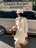Xixi 2025 Autumn New White Standard Temperament Hanging Neck Long Sleeve Elegant Dress Senior Sense Short Dress Women