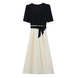 Collar Splicing Dress Women 2025 Summer Dress New Fashion Temperament Thin Design Small Bubble Sleeve Long