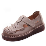 Time 99] Head Layer Of Cowhair Retro Handmade Hole Shoes Female Summer Beef Soft-Soled Mother Shoes With Hollow