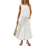 Hot 2025 New Summer Vacation Sleeveless Vest Half-Dress Cotton-Song Set Two-Piece