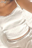 Y2K White Strap Lace Trim Bow Mini Crop Top Women Casual Chic Basic Camisole Fashion Knitted Summer Tops