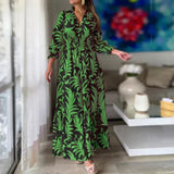 Zingj New Autumn And Winter Dress With Waist Cover Bohemian Print Long Sleeve High Line Dress-Outfit