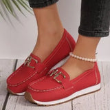 Women's Single Shoes 2025 Spring New Round Head Flat Solid-Colored Metal Chain Fashion Single Shoes Women's Casual