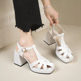 Hollow Roman High-Heeled Women's Summer Season New Fashion Side Behind The Empty Coarse Heel Buckle Sandals