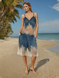 Temperament Casual Two Sets Of 2025 Autumn And Winter New Trend Hottie Lace Splicing Denim Shorts Set