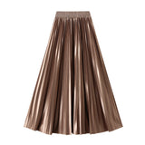 Version Of The Thin Spring New Bright Face Luster High Waist 100 Folds A Word Showing Skinny Dress Half-Dress Skirt