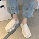 Bottom Baot Head Half Slippers Women Round Head Casual Leather Shoes Wearing Muller Shoes Slope And