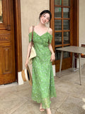 Xixi 2025 Summer New High-Waisted Print Temperament Shoulder Lotus Leaf Side Dress High-End Dress