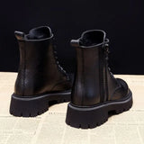 Black Mid-Clinic Martin Boots Women 2025 Autumn And Winter New Tying With Korean Version Of The Locomotive Short Boots Round Head Leisure Single