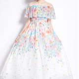 Shoulder Lotus Leaf-Side Dress Women's Dress 2025 Summer New Waist-Skinny Temperament Super Fairy Crumped Flower Vacation