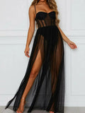 Summer Women Mesh Sexy Cover Ups Sundress Perspective Sleeveless Backless Casual Long Bathing Suit Beach