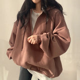 Solid Color Half Zip Up Oversized HoodieOutfit