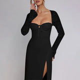 Women's New Fashion Temperament Sexy Lace Long Sleeve Splicing Dress Open Dress Dress Dress