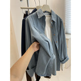 Two-Color Cowboy Shirt Women Spring And Autumn New Retro Spousal Folding Wearing Long-Sleeved Shirt Casual Coat