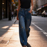 Temperament Harajian Metal Decorative Trousers 2025 Autumn New Retro Loose Jeans Women's