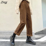 Brown Corduroy Cargo Pants Women Korean Harajuku Loose Trousers Female 90s Street Casual High Waist Winter Warm