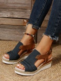 Fish Mouth Slope Heel Sandals Large-Size Folded Belt Buckle Bottom Hemp Rope Soles Women's Sandals In The Summer Of