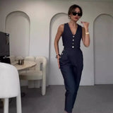 Zingj Summer New Solid Color Clap Buckle Design Vest Casual Pants Two Sets Of Women-Outfit