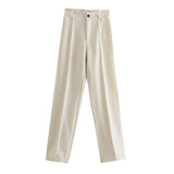 New Summer Style Straight Tube High Waist Shows Thin Solid Color Casual Pants