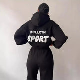 Casual Plus Velvet Long-Sleeved Hooded Trousers Set For Autumn/Winter