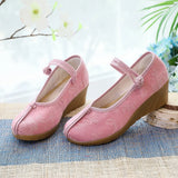 Zingj Heels Single Shoes Pure Color Plain Spring And Autumn Cloth Shoes Jacquard Cotton Buckle Retro Women's